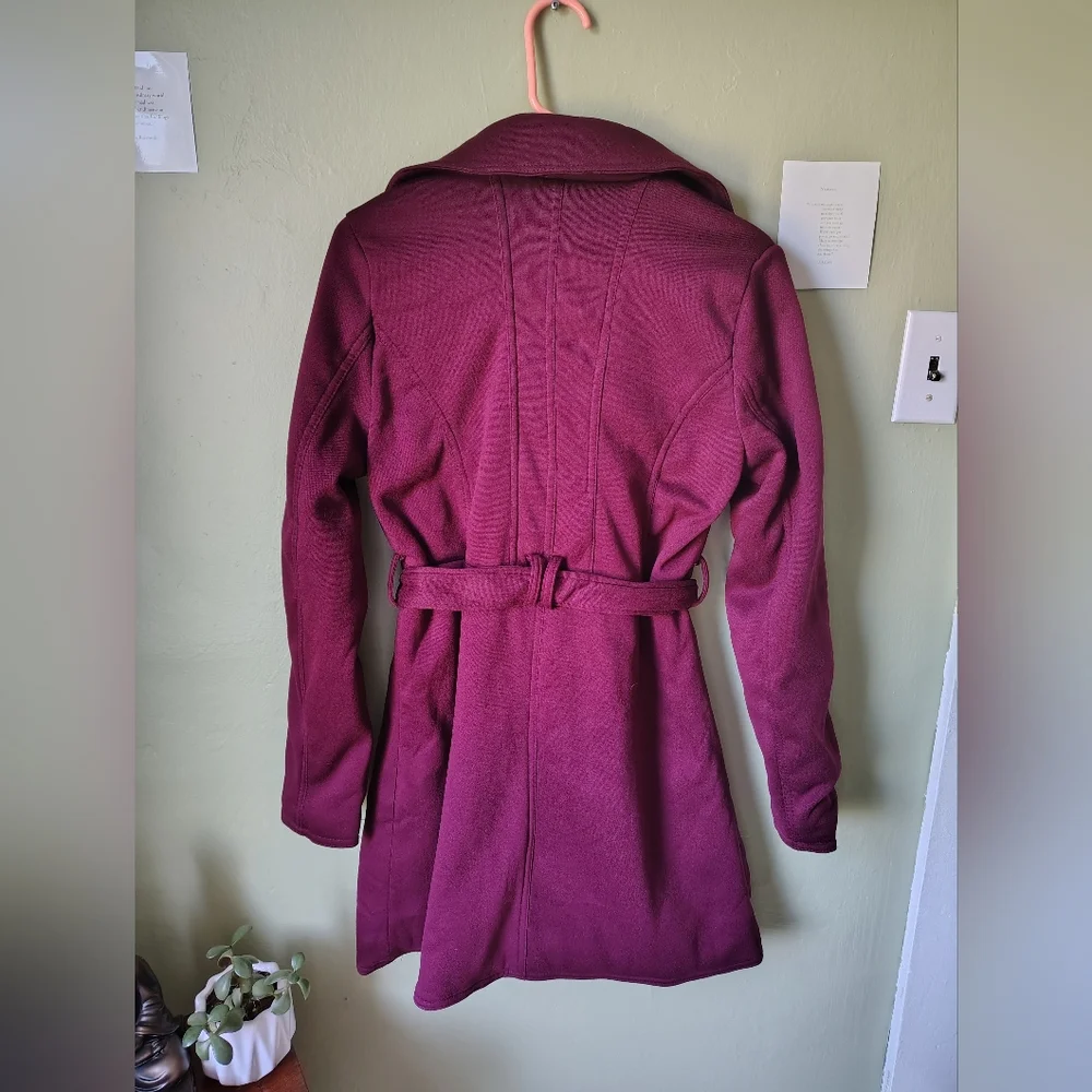 *NWT* Yoki Women's Medium Burgundy Button-up Coat With Tie At Waist - Picture 11 of 13